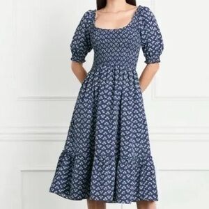 Hill House Navy Patterned Midi Dress